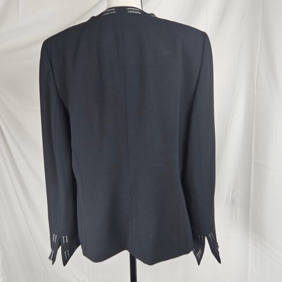 Kasper Blazer Women 14 Black Open Front Embellished Trim Lined Career Jacket - Picture 4 of 7